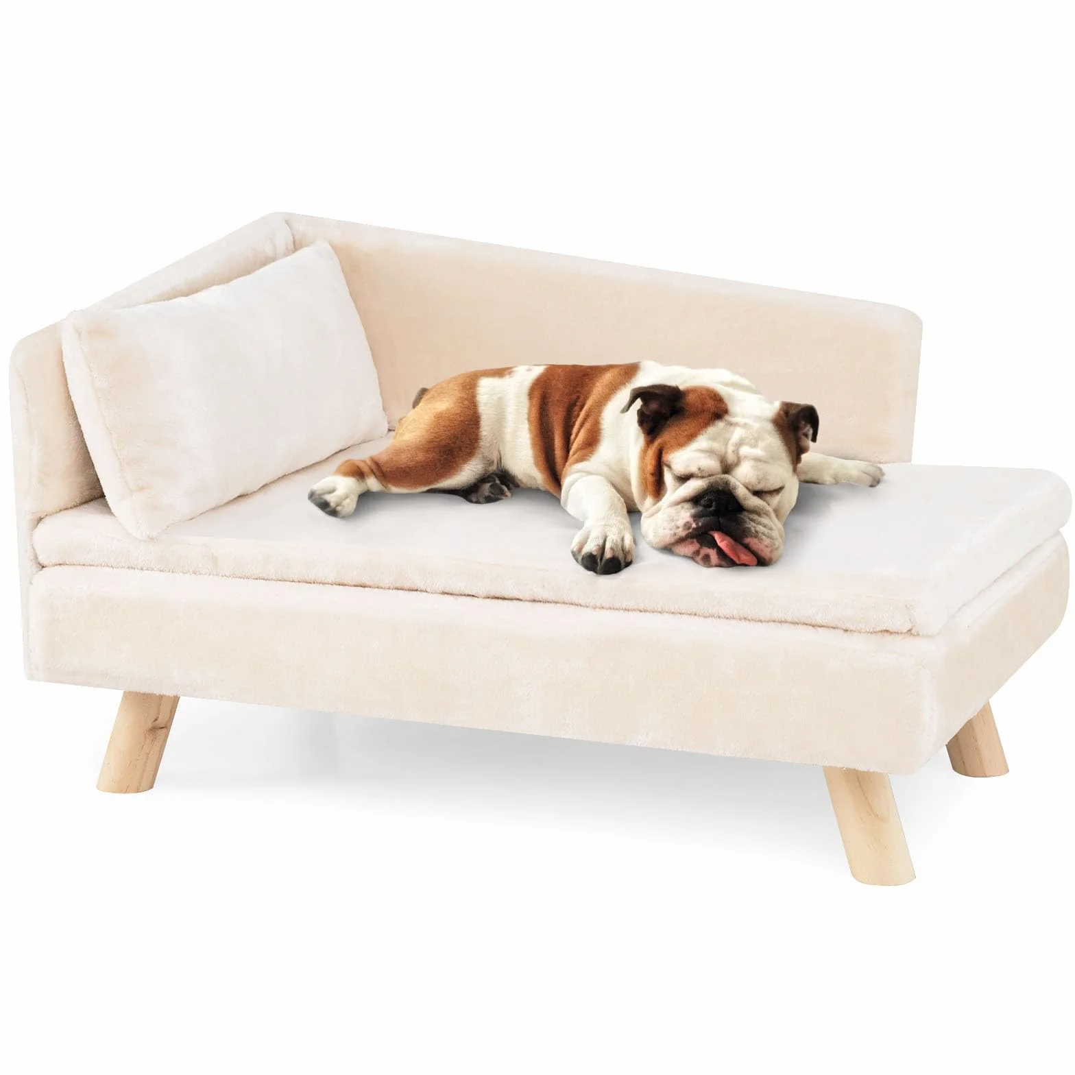 COSTWAY Luksusowa sofa dla kota, podwyższone legowisko do 50 kg, z 2 poduszkami, oparcie i drewniane nogi