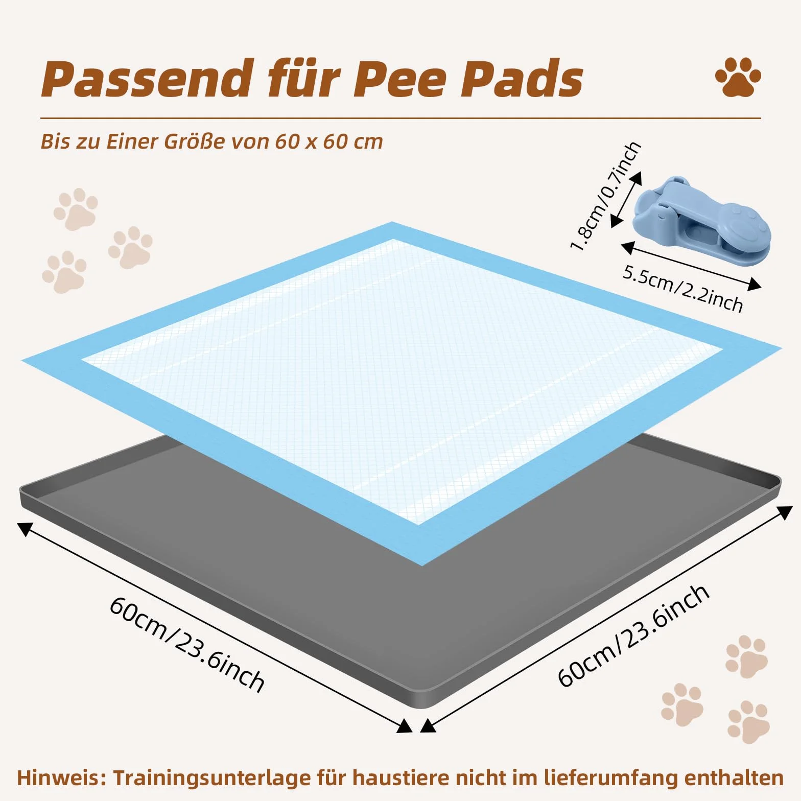 Mittimiya PIPI Pads mata silikonowa taca dla psów, pasuje do mat PIPI dla psów o wymiarach 60 x 60 cm, podkładki treningowe z 8 zaciskami, szczelna i bez rozlania, do ochrony podłóg wewnętrznych