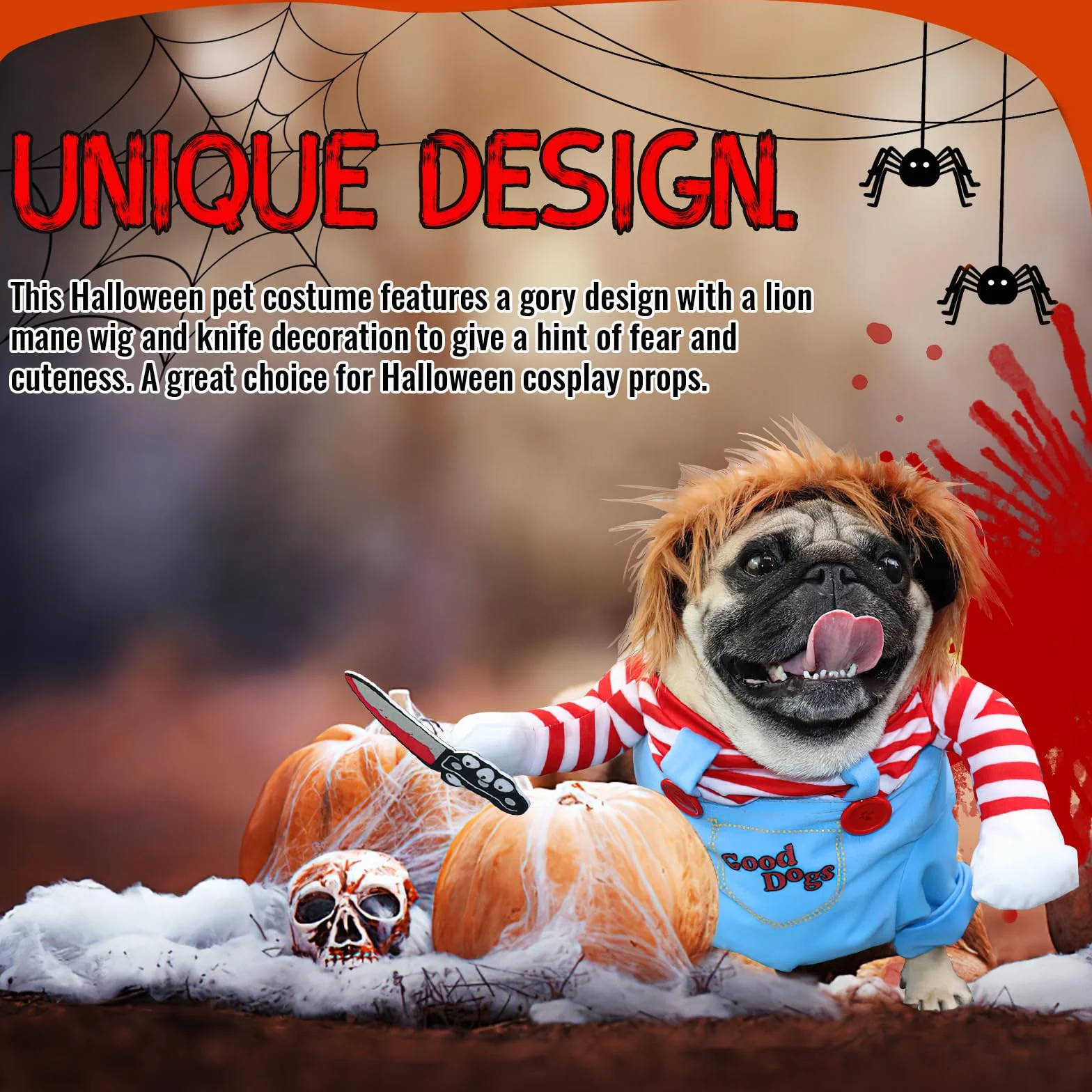 Kostium psa Halloween Lalka Chucky Cosplay Party Garnitur S