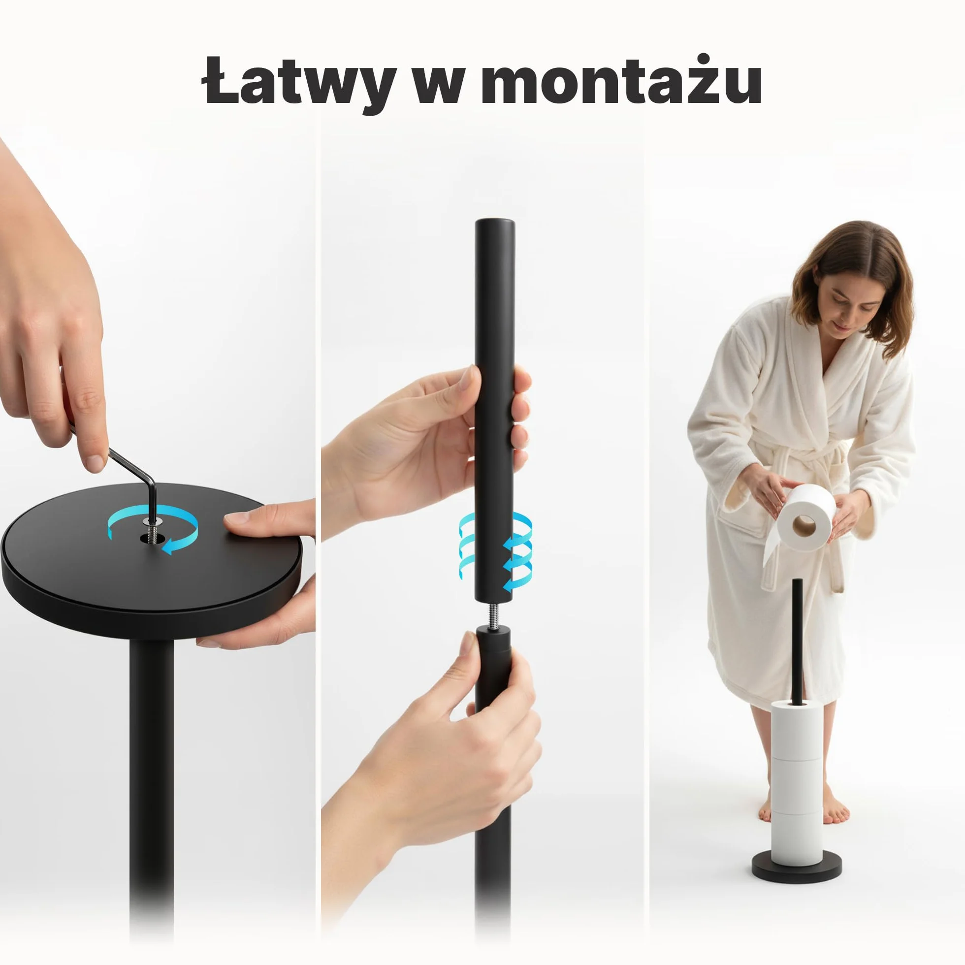 Minismus Stojak na papier toaletowy stojący z obciążoną podstawą zapewnia stabilne ustawienie, stojak na papier toaletowy ze stali nierdzewnej, zapewnia miejsce na 5 zapasowych rolek dla wygodnego