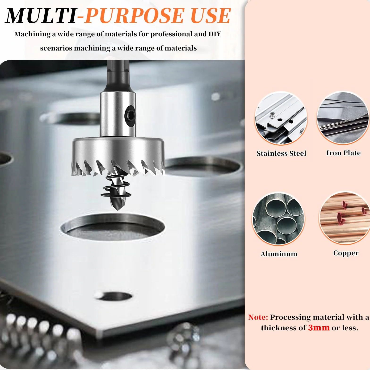METALLIXITY Zestaw otwornic 40 mm (1-9/16"), M2 wiertła centrujące, klucz imbusowy i sprężyna - do metali o średniej twardości, drewna, tworzywa sztucznego. Srebrny