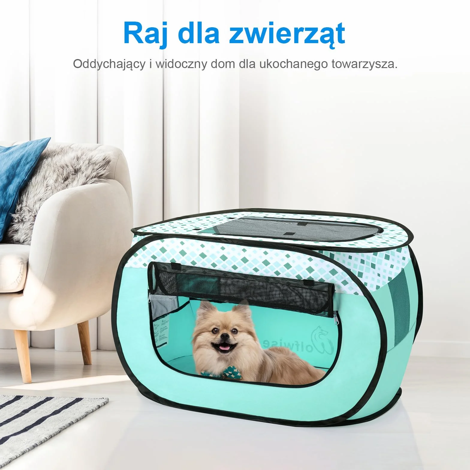Wolfwise kojec dla zwierząt, przenośna klatka, 600D Oxford, przenośna klatka dla szczeniąt, klatka dla kota do użytku na zewnątrz podczas podróży kempingowych z torbą do przenoszenia, Średni, zielony