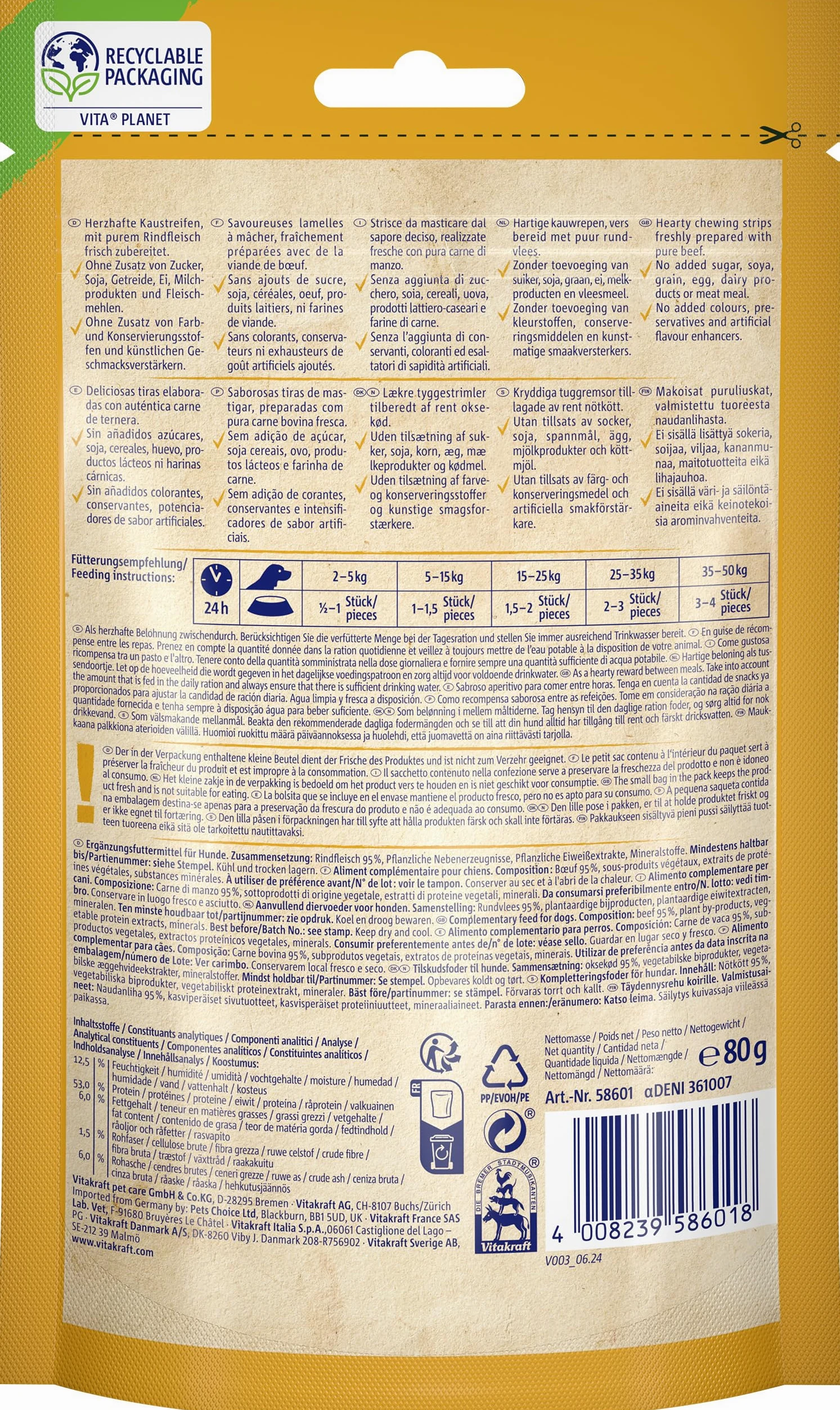 Vitakraft Przysmaki dla psów z mięsem wołowym 10 x 80 g