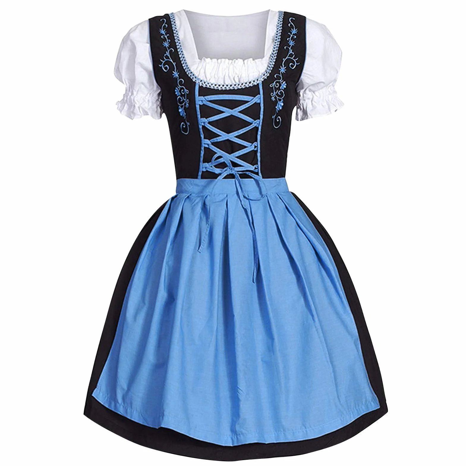 Sukienka damska midi do stroju ludowego w stylu retro, tradycyjna dla dziewcząt, cosplay, bluzka Dirndl, na Oktoberfest, odświętna, duże rozmiary, sukienka Dirndl 2025, niebieski, 5XL