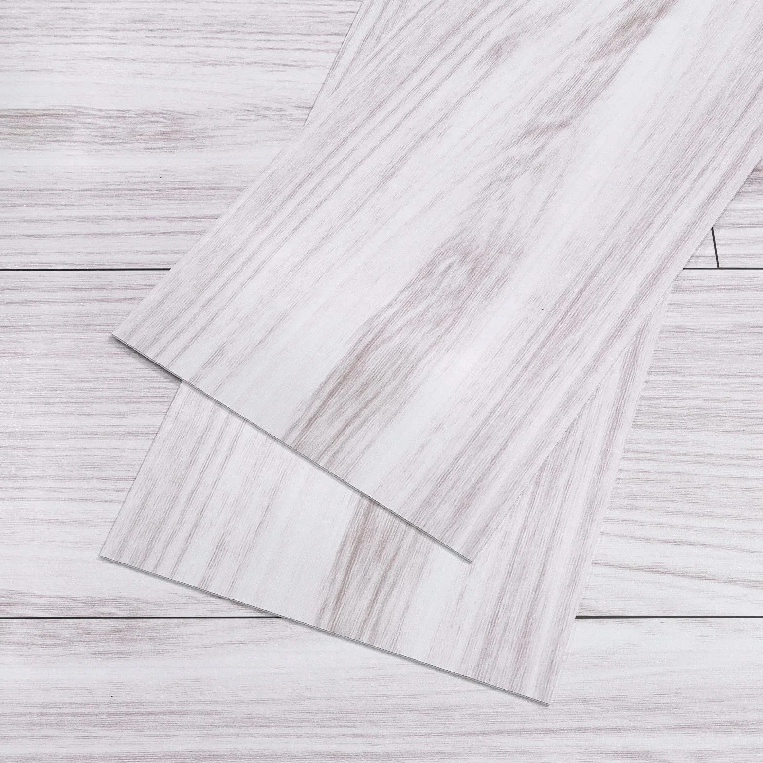 VEELIKE PVC Klej Podłoga Efekt Drewna Biały Szary Płytki Naklejki Kuchnia Podłoga PVC Klej Efekt Drewna Płytki Podłogowe Wodoodporne Łazienka Pokój 90cm×15cm 12 Sztuk
