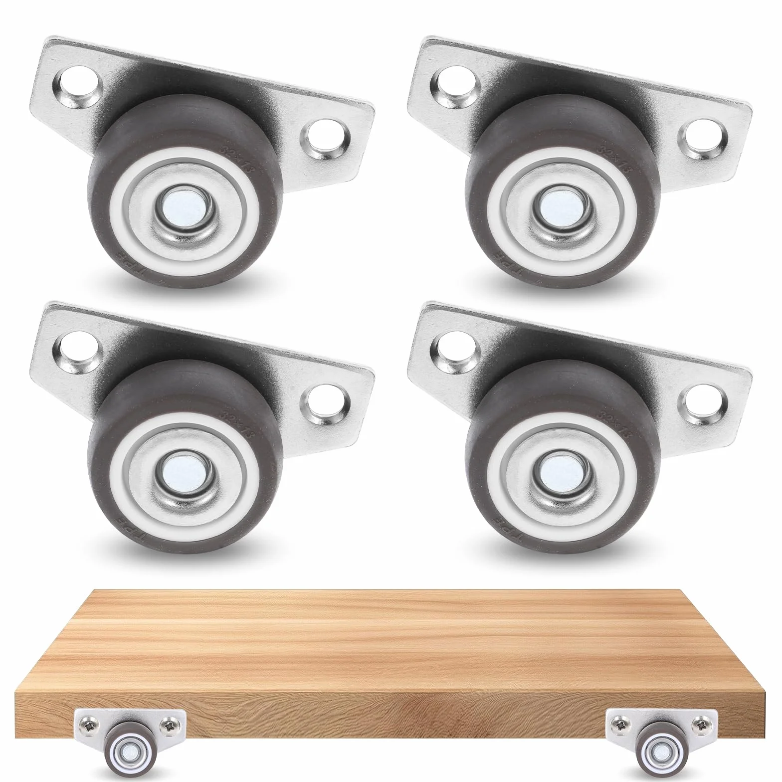 ElevateTech Małe kółka skrętne 3,2 cm, montowane z boku, 4 sztuki, płaskie, mini kółka obrotowe ze stali nierdzewnej, nadają się do biura, mebli kuchennych, stołów, szuflad, wózków, szafek i półek