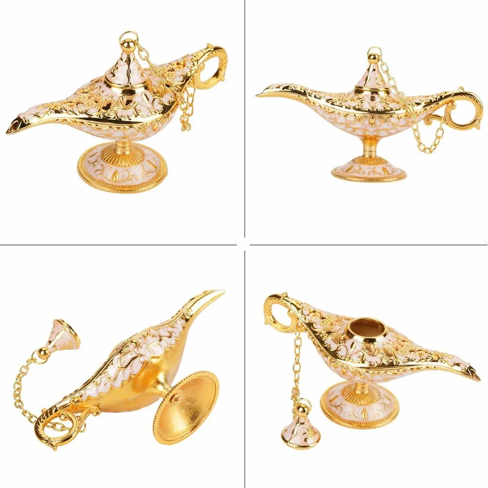 MAGT Aladyn Lamp Rzeźbione Metalowe Hollow Legend Lamp Aladdin Magic Genie Light Wishing Pot Decor Phnom Penh White