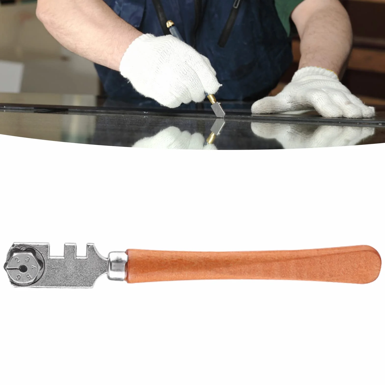 130MM Nóż do Szkła Profesjonalny Sześciokołowy Zestaw do Cięcia Ręcznego Narzędzie do Cięcia Rzemiosła z Drewnianym Uchwytem do Cięcia Płytek Szklanych i Ceramiki