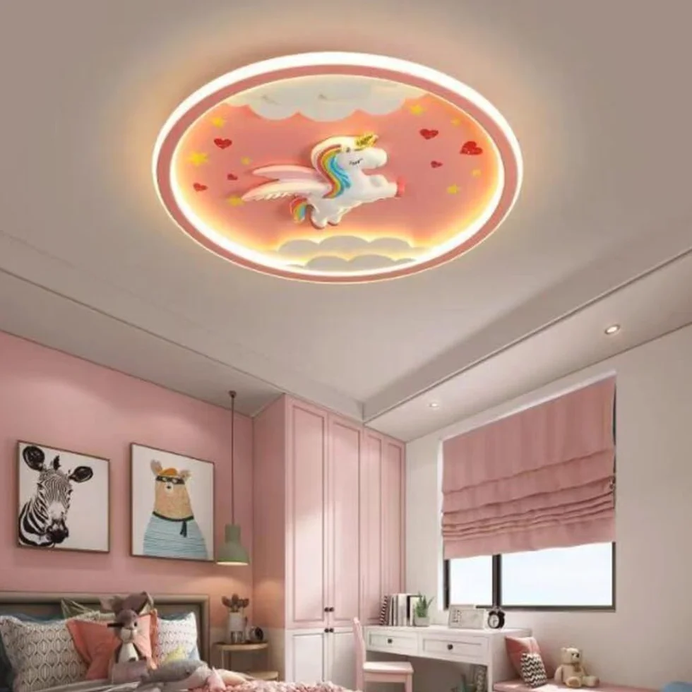 Nowoczesna Lampa Sufitowa LED Lampa Sufitowa Jednorożec Różowa Kreatywna Lampa Dziecięca Dziewczęca 56W Możliwość Przyciemniania Akrylowy Abażur Pokój Dziecięcy Przedszkole Sypialnia Salon Oświetlenie