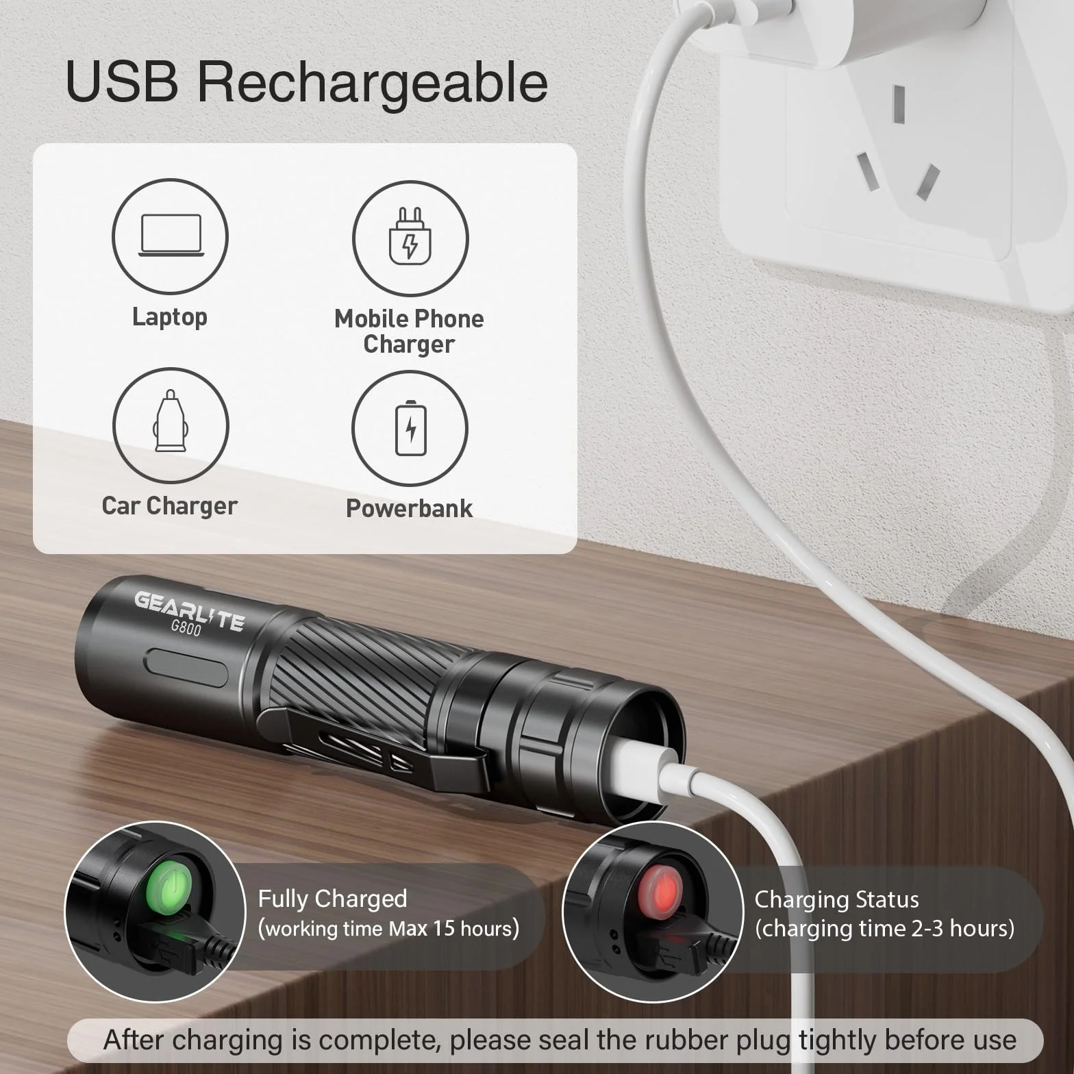 Latarka LED Taktyczna GEARLITE 2200 Lumenów IP65 Ładowana Zoom 3 Tryby
