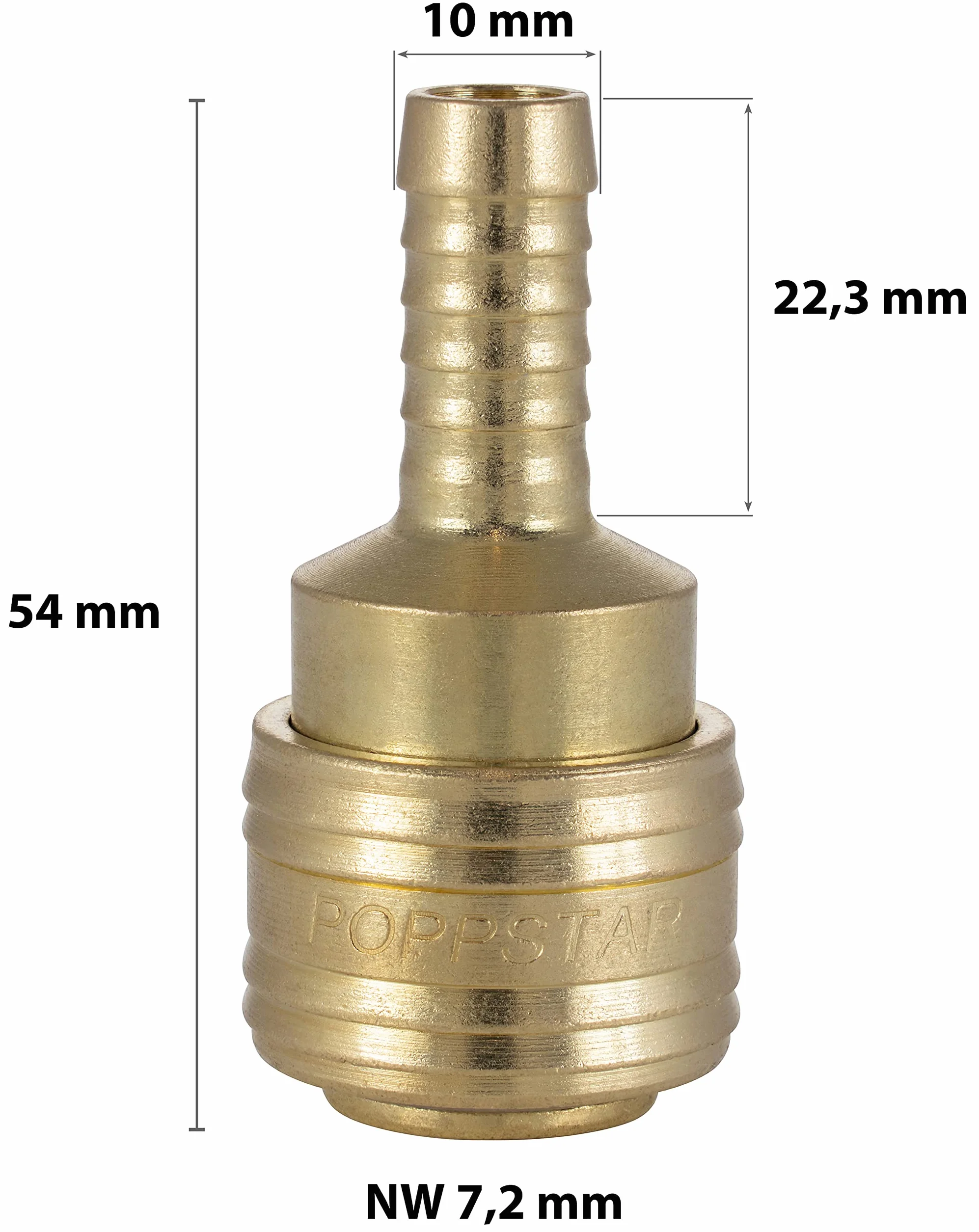 Poppstar szybkozłączka pneumatyczna NW 7,2 z tulejką do węża LW 9,5 mm, do podłączenia sprężonego powietrza