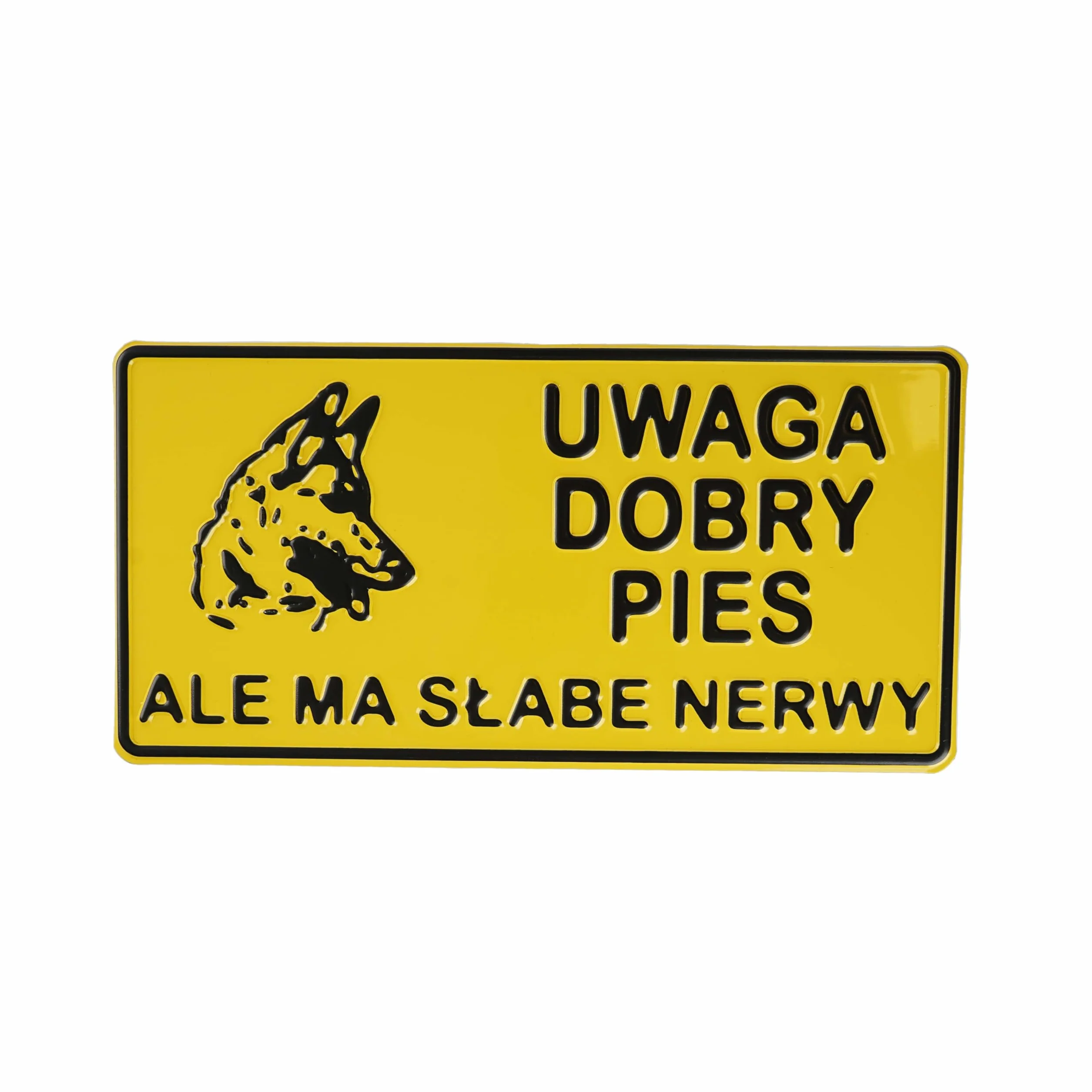 Tabliczka Aluminiowa UWAGA DOBRY PIES ALE MA SŁABE NERWY 14 x 29 cm Odporna Na Warunki Atmosferyczne