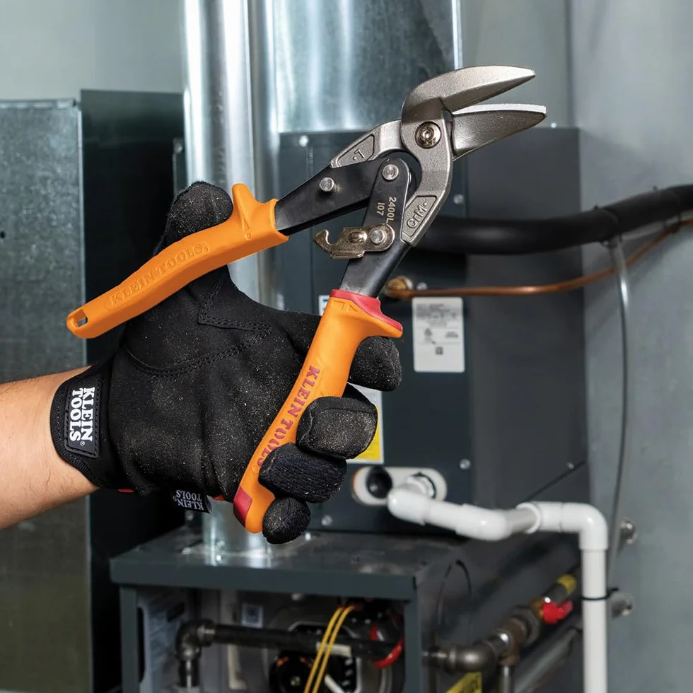 Klein Tools Nożyce do cięcia po lewej stronie, nożyce do cyny lotniczej z kutym ostrzem do precyzyjnego cięcia blachy