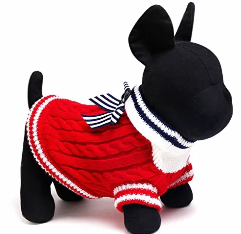 SMALLLEE_Lucky_Store sweter kurtka z dzianiny ciepły zimowy płaszcz dla Chihuahua mały pies kot czerwony XXS