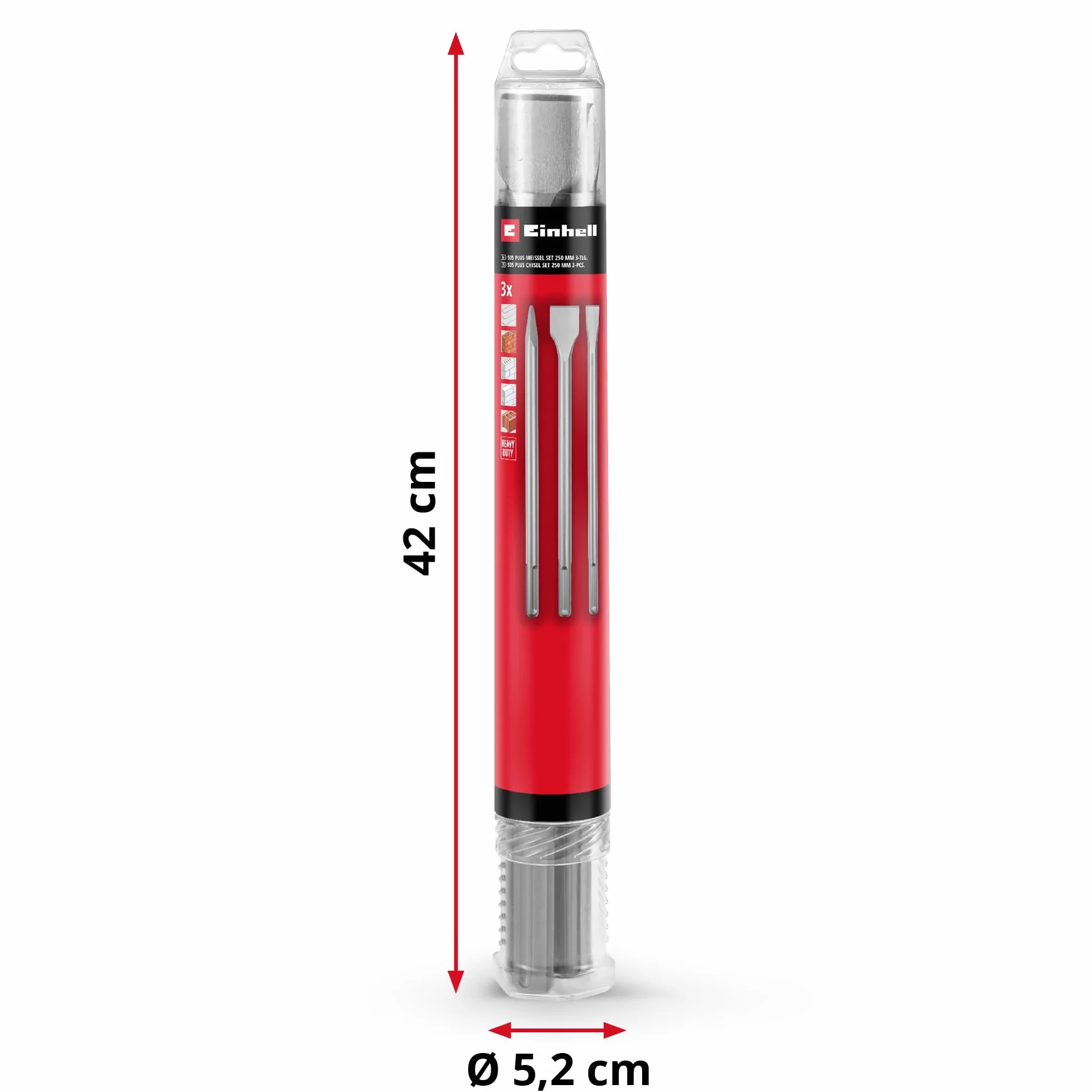 Oryginalny 3-częściowy zestaw dłut SDS Max, 400 mm (z dłutem spiczastym, płaskim dłutem o szerokości 20 mm i dłutem widełkowym o szerokości 40 mm, z wytrzymałej stali 40Cr do prac rozbiórkowych i
