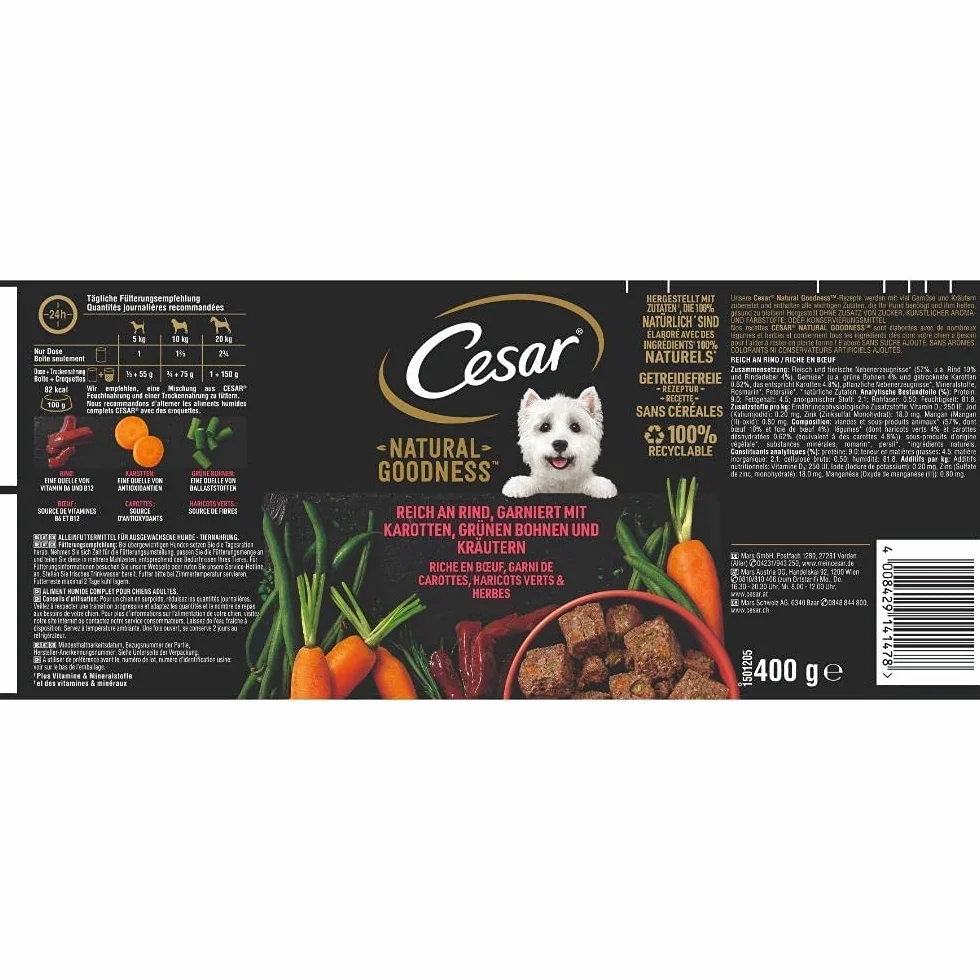 Cesar Naturalna karma dla psów dla dorosłych 6 x 400 g mokra wołowina