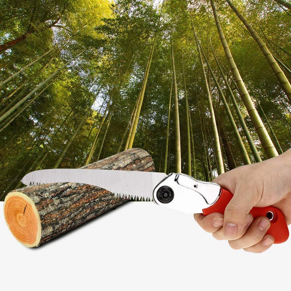 Sierras de poda Sierra de jardín Sierra de Mano plegable, Sierra de poda Manual portátil con bloqueo seguro, Sierra de árbol de poda de jardinería Dientes de Corte de tres hojas para exteriores