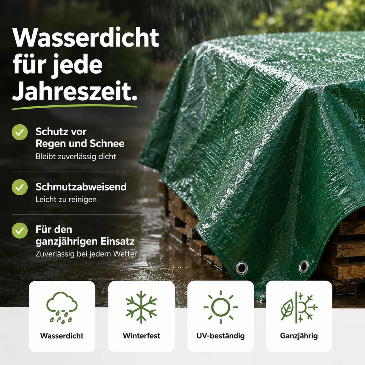 Plandeka ochronna i ogrodowa 3 x 3 m, 150 g/m², zielona – uniwersalna plandeka do kempingu i ogrodu