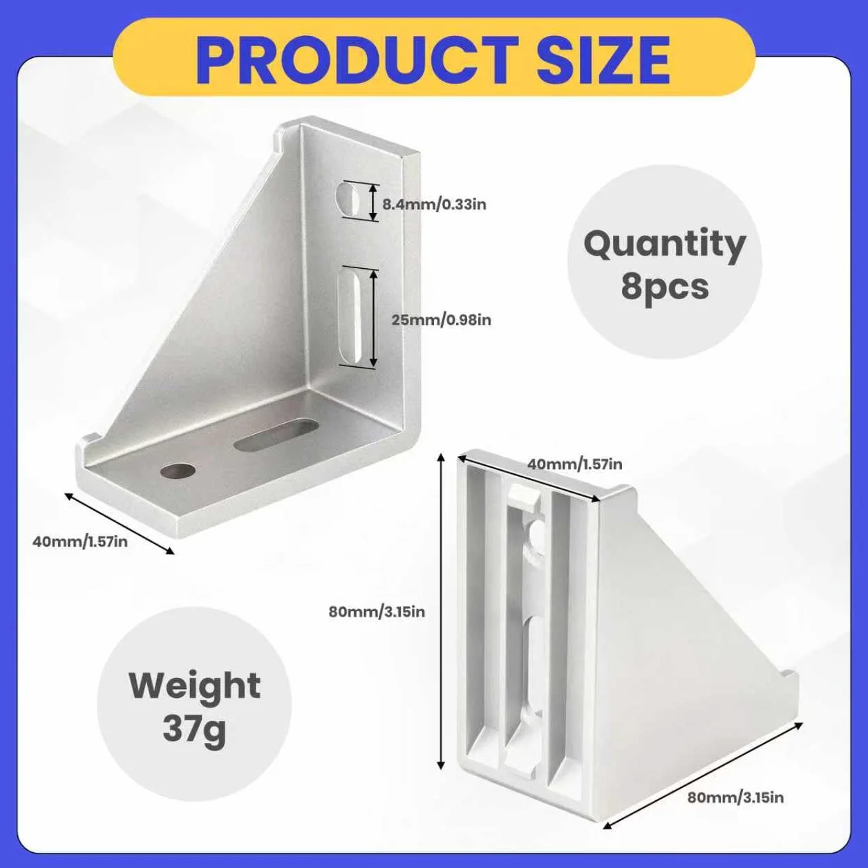 8 sztuk aluminiowych łączników kątowych 40x80, kątownik aluminiowy, materiał mocujący, łącznik narożny 90 stopni do profilu aluminiowego, stabilne łączniki profilu aluminiowego do profili
