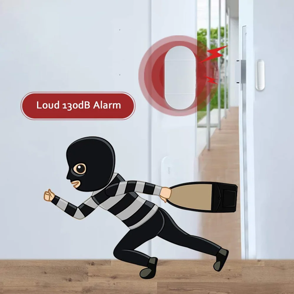 GuDoQi Czujnik alarmu drzwi, bezprzewodowy zdalny alarm okienny, 2 piloty zdalnego sterowania, syrena 130 dB, magnetyczny czujnik bezpieczeństwa, alarm włamaniowy, system bezpieczeństwa do domu