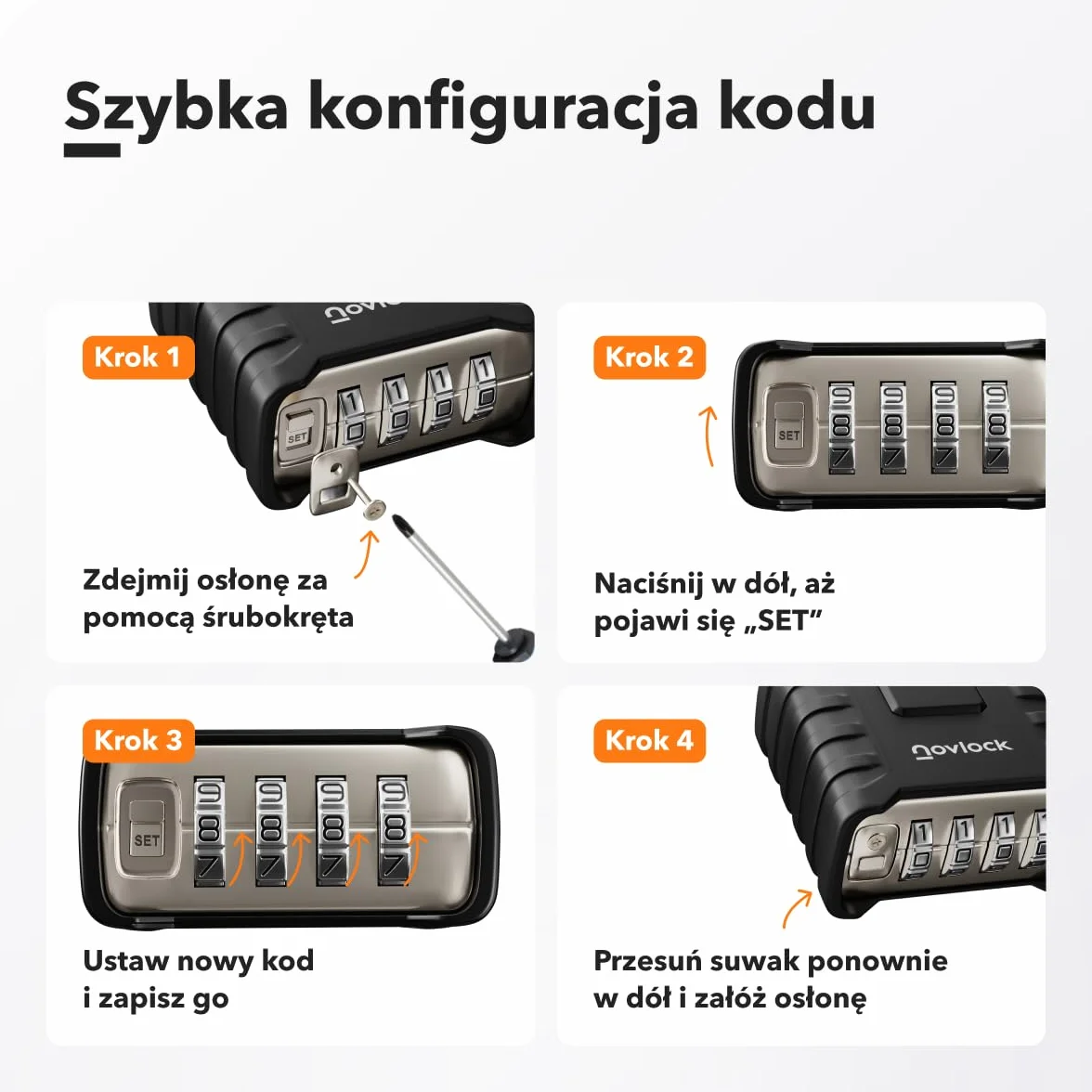 Kłódka szyfrowa heavy-duty 8 mm czarna do bram i ogrodzeń