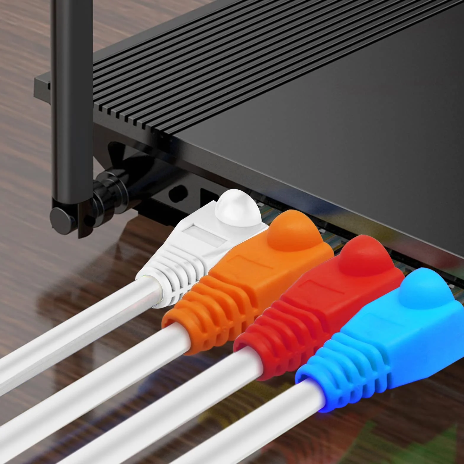 Miękkie plastikowe złącze kabla Ethernet RJ45 osłona butów odciążeniowych CAT5 CAT5E CAT6 CAT6E 100 szt. firmy Copapa (wielokolorowe)