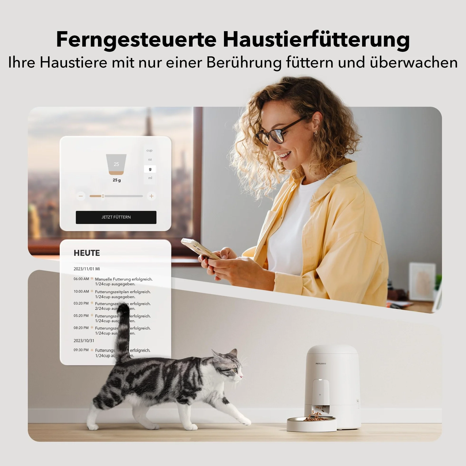 PETLIBRO Dozownik automatycznych karm dla kotów, 2,4 G WiFi z akumulatorem, żywotność 30 dni, 2 l, karma dla kotów, sterowanie aplikacją i do 10 posiłków (biały)