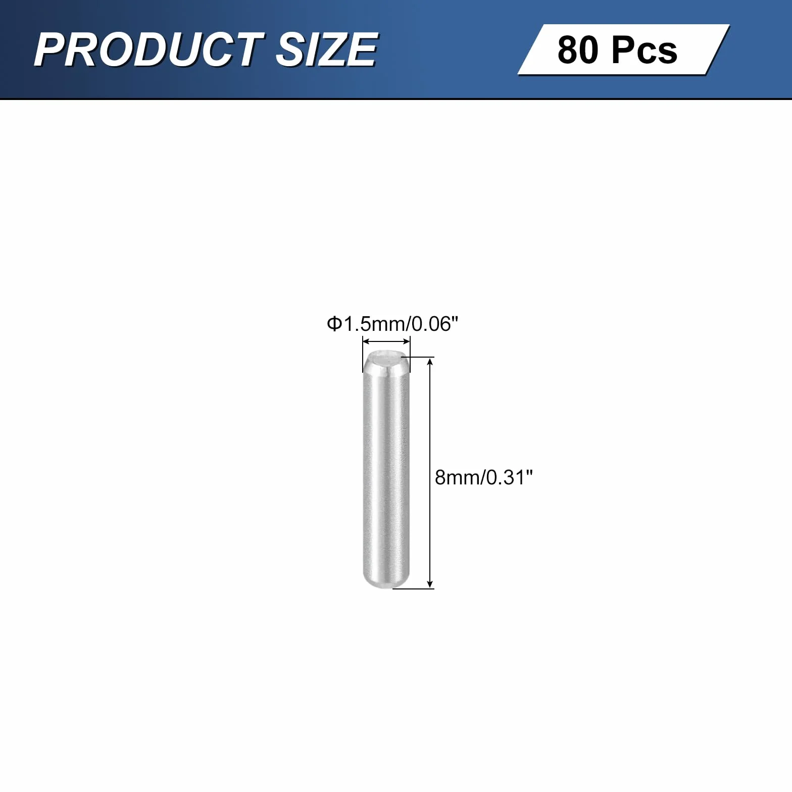 QUARKZMAN 80 szt. M1,5 x 8 mm 304 trzpień centrujący ze stali nierdzewnej, uchwyt na półki, cylindryczny trzpień równoległy do produkcji mechanicznej, przemysłu, montażu mebli, srebrny