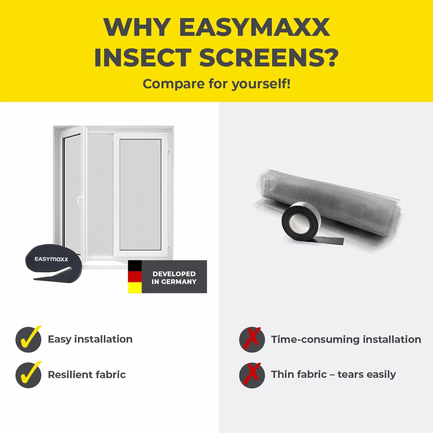 EASYmaxx Moskitiera okienna na okno do 150 x 180 cm, taśma na rzep, czarna