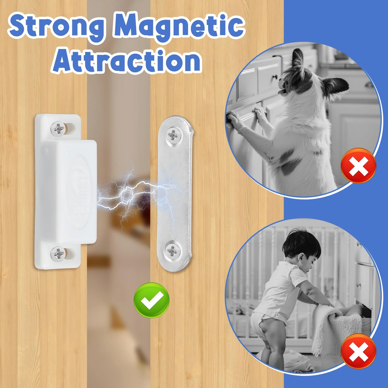 5 sztuk zatrzasków magnetycznych w kolorze białym, magnesy na drzwi, magnetyczne zamknięcie do szafy, drzwi szafy, drzwi, mebli, szuflad