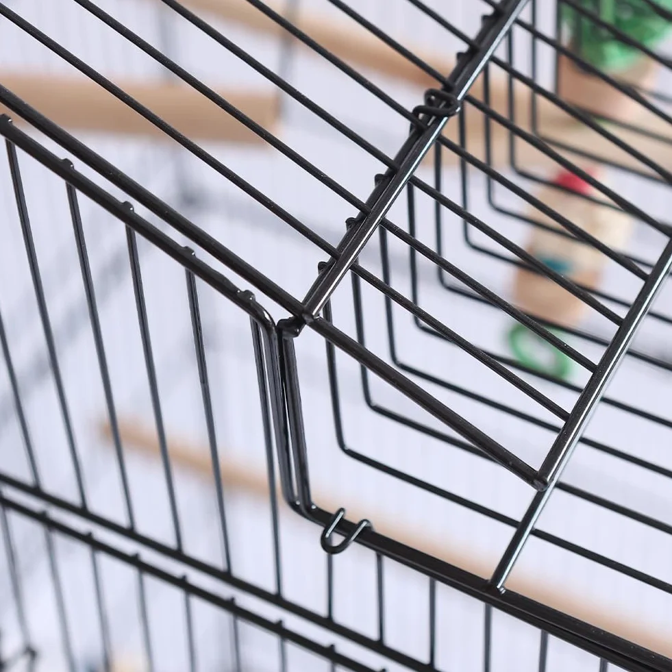 Klatka woliera dla ptaków BAKAJI metal czarne drewno z zabawkami akcesoriami drabiną wymienną miską