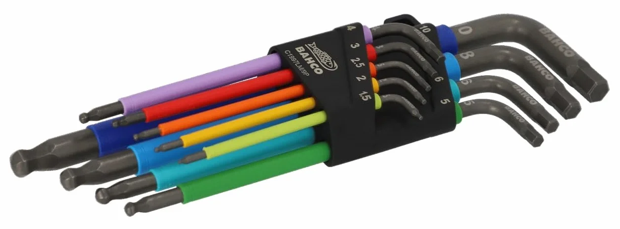 Bahco C1997LM/9P 9-częściowy metryczny długi koniec kulkowy kolorowy sześciokątny zestaw kluczy imbusowych 1,5-10 mm