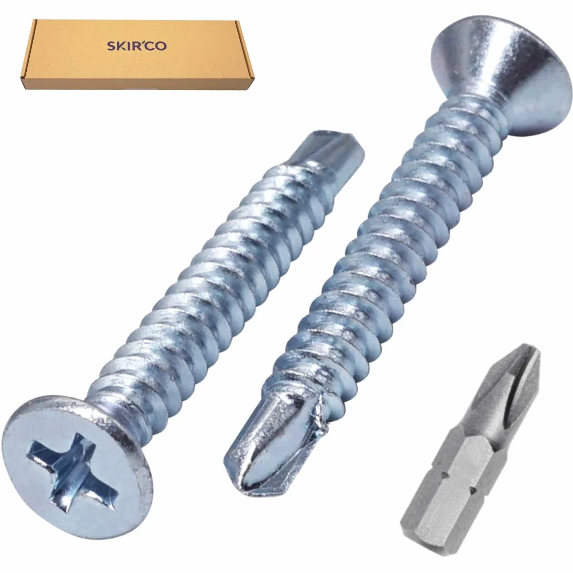 SKIR'CO (250 szt.) DIN 7504 P stal ocynkowana 4,2 x 32 mm wkręty samoniercające do metalu, śruby z łbem stożkowym