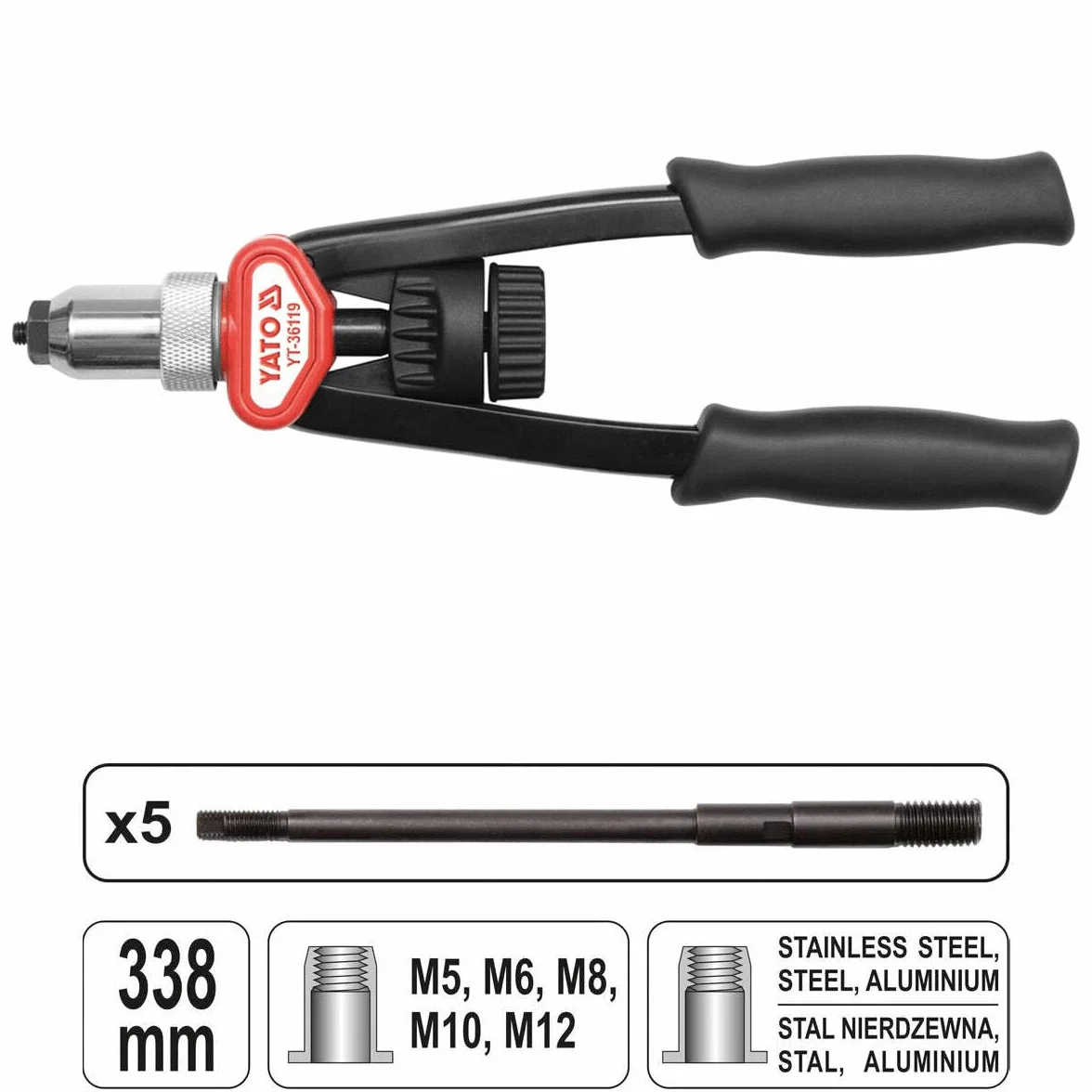 YATO Narzędzie HAND NUT TOOL M5/ M6/ M8/ M10/ M12 - YT-36119