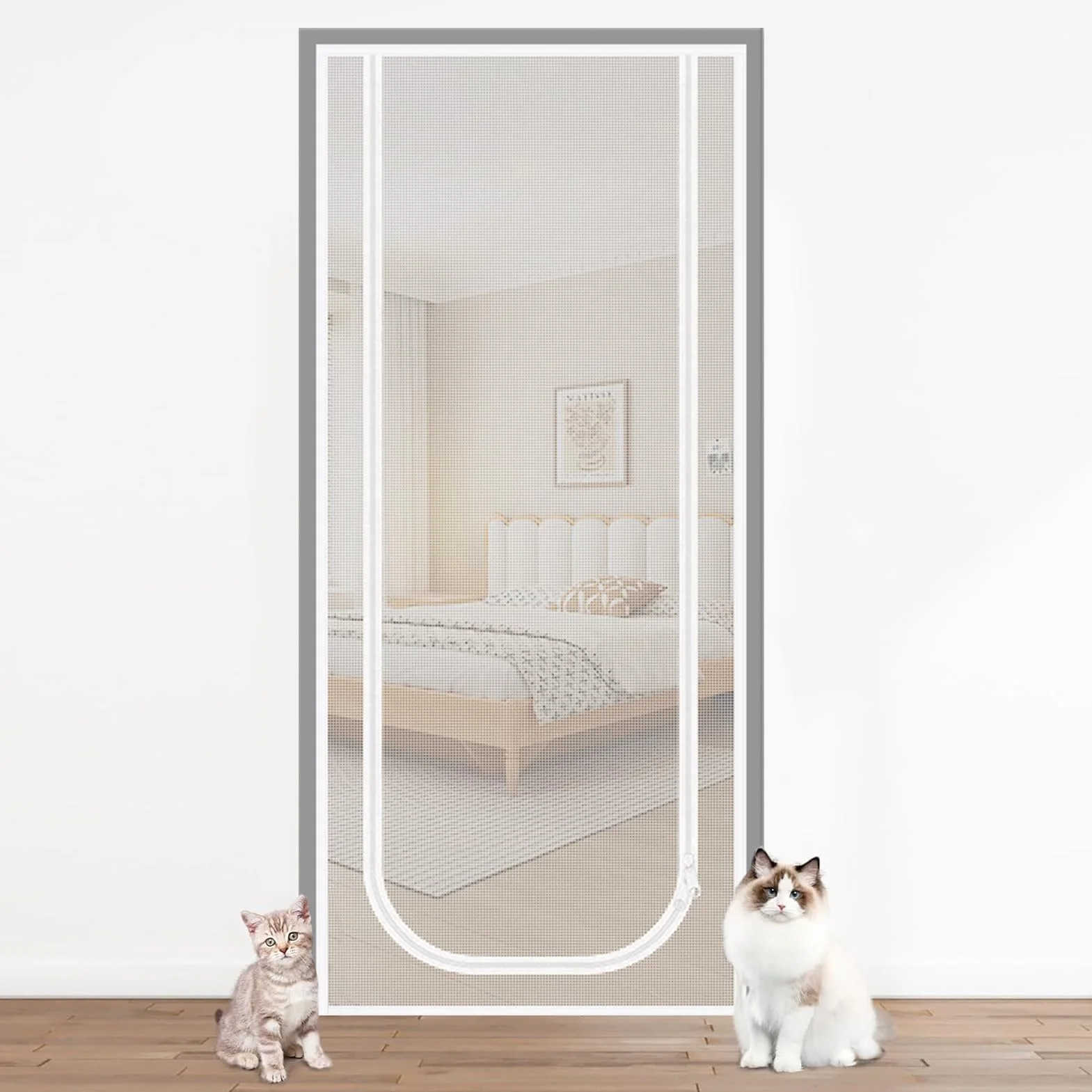 Pet Proof Screen Door, Mesh Cover, Cat Resistant Screen, Scratch Proof Zipper Design, Ventilated Barrier for Home Use, 31.52x78.8 or 55.16x94.56 Inches, Transparent, 1 Piece