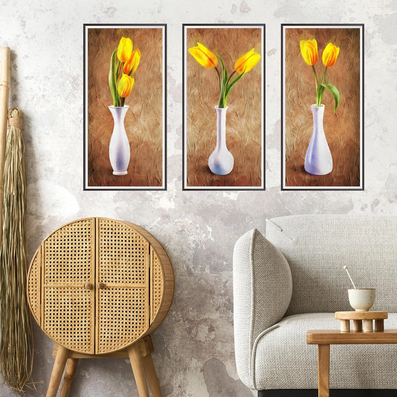 3 sztuki tatuaży ścienne do salonu, wazony 3D, naklejki do ścian, wazon, tulipany, zielone rośliny, dekoracja ścienna (30 x 60 cm)