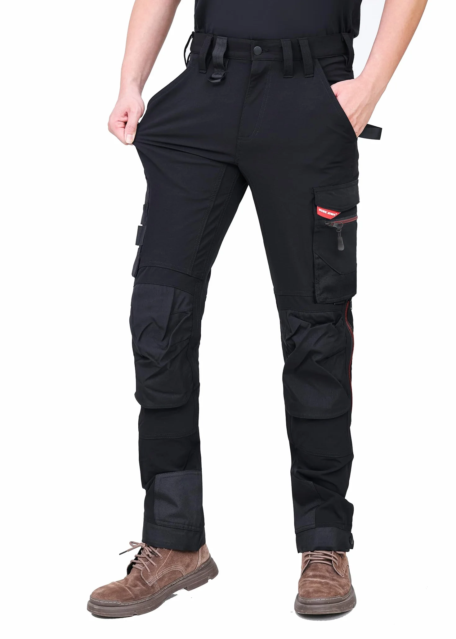 WORK IDEA Męskie spodnie robocze Slim-Fit Stretch - krytyczne obszary materiału Cordura – wytrzymała elegancja do różnorodnych wymagań pracy.