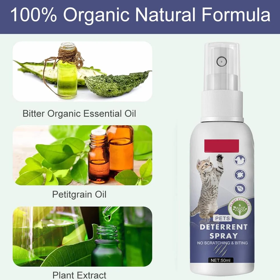 Spray do odstraszania kotów, do mebli, podłóg, odporny na zarysowania, odporny na zarysowania, spray do mebli, 50 ml