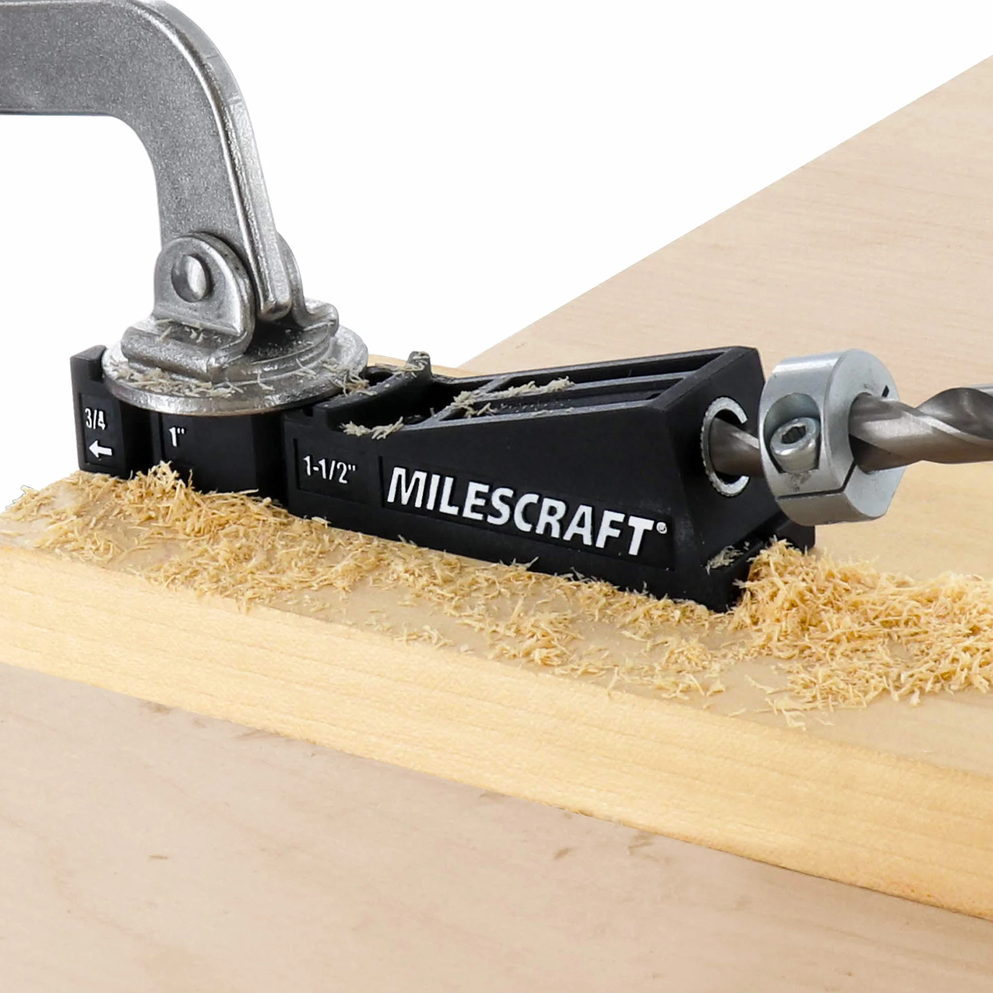 Milescraft 7336 kieszonkowy Jig 200XCJ – zestaw otworów kieszonkowych z podwójnym otworem kieszonkowym, pojedynczym otworem kieszonkowym, zaciskiem czołowym 5 cm i akcesoriami potrzebnymi do każdego