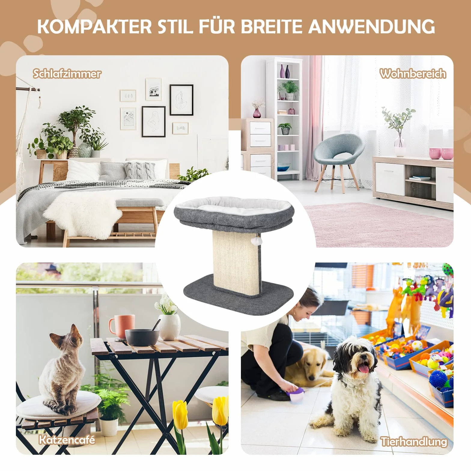 COSTWAY Mały Drapak Dla Kota, Wysokość 50 cm, Z Miękką Pluszową Powierzchnią Do Siedzenia, Sizalową Kolumną Do Drapania i Piłką, Drewniany, Meble Dla Kotów, Drzewko Do Wspinaczki