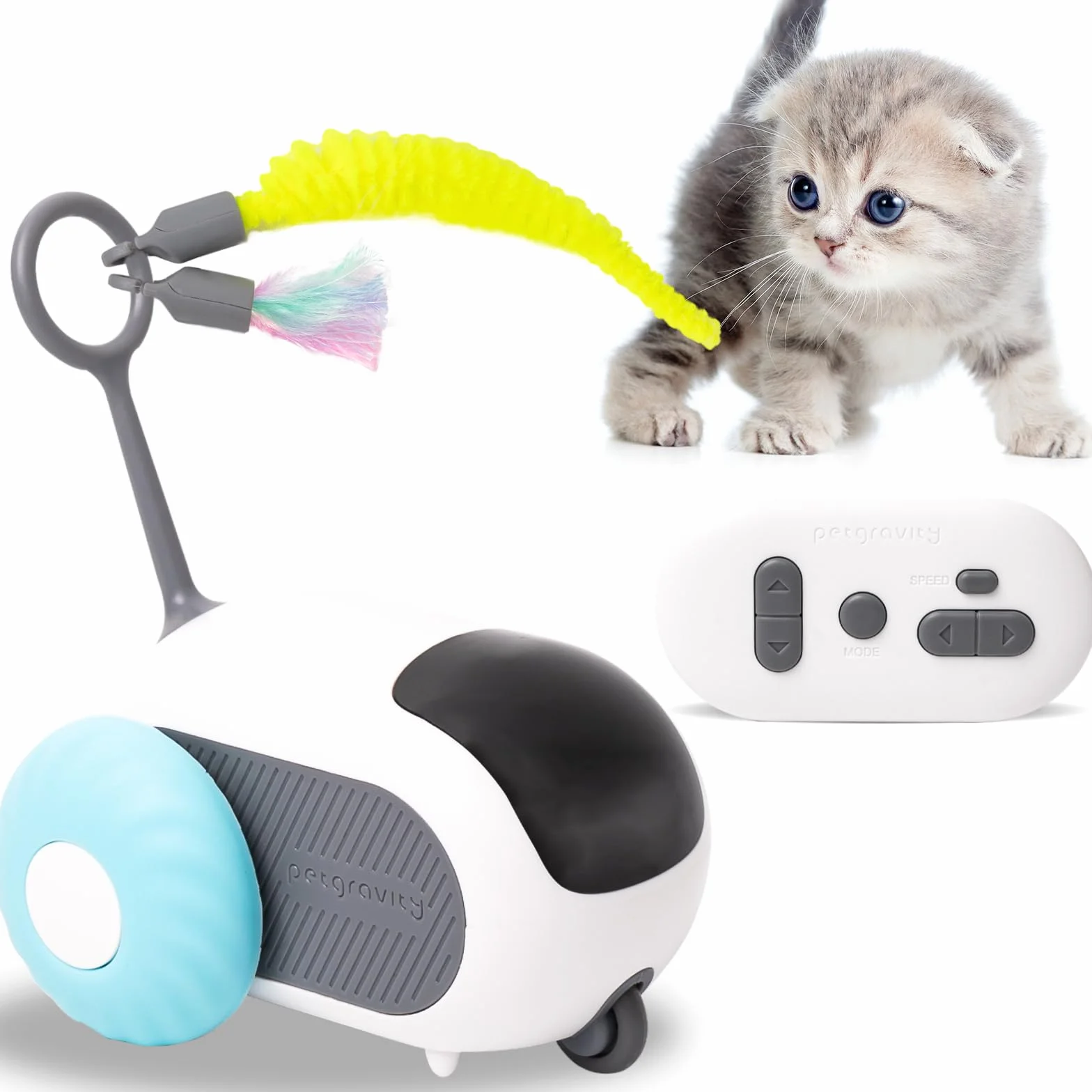 Cat Toy Samozatrudnienie, Cat Toy Elektryczne, Interaktywna 2-piórkowa zabawka kotów, Kontrolowalna obrotowość, Zabawka dla kota do samodzielnego zajęcia, zabawka dla kotów, elektryczna automatyczna