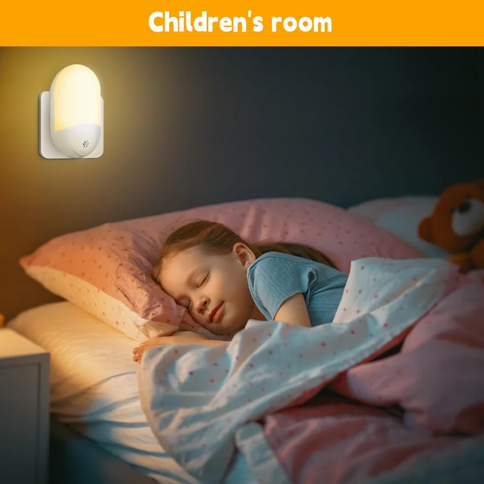 HOTUT Lampka nocna z czujnikiem zmierzchu, lampka nocna wtykowa, ciepła biel, lampka nocna dla dzieci, automatyczne włączanie/wyłączanie, bardzo dobra do pokoju dziecięcego, korytarza schodów,