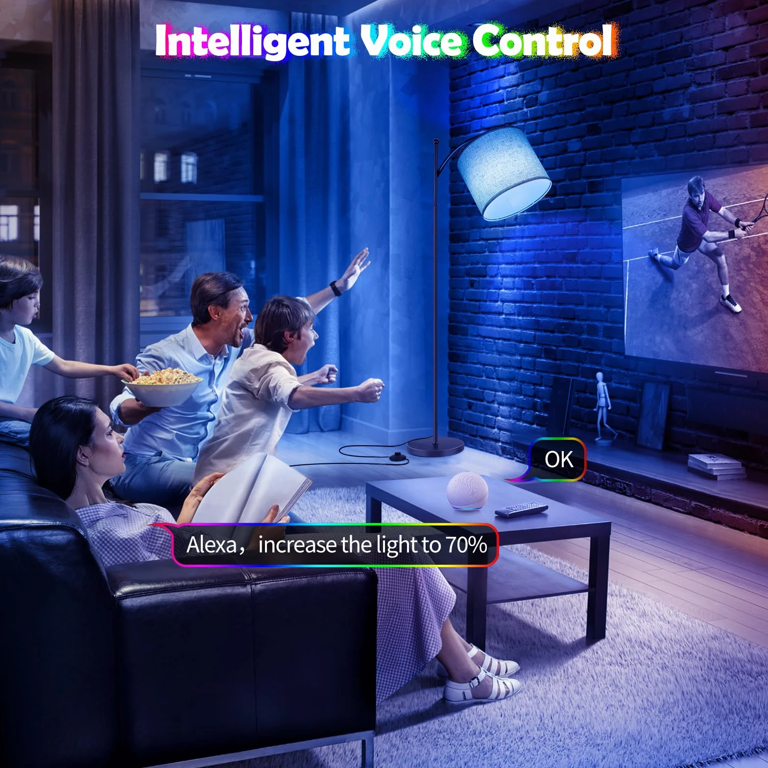 Euakee Lampa podłogowa LED do ściemniania, 155 cm lampa stojąca, salon RGB z aplikacją i pilotem zdalnego sterowania, odtwarzanie lamp podłogowych z asystentem Alexa&Google, nowoczesna lampa do salonu