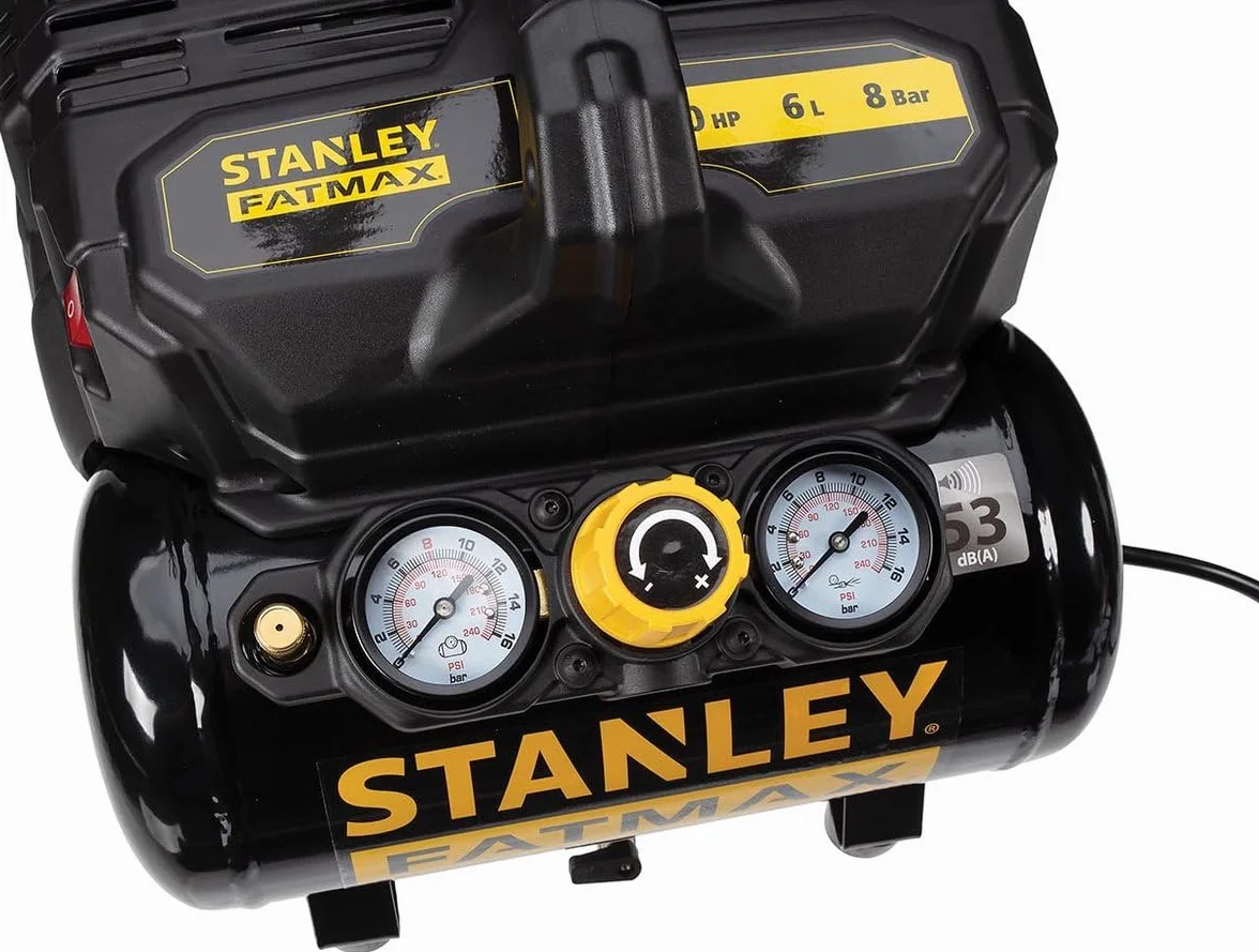 Stanley Fatmax Kompressor DST 101/8/6 FMXCM00 - Kompresor powietrza 8 bara - Cichy kompresor powietrza 59dB - Pojemność zbiornika 6 litrów - Kompresor zasilany akumulatorem 1450 obr./min