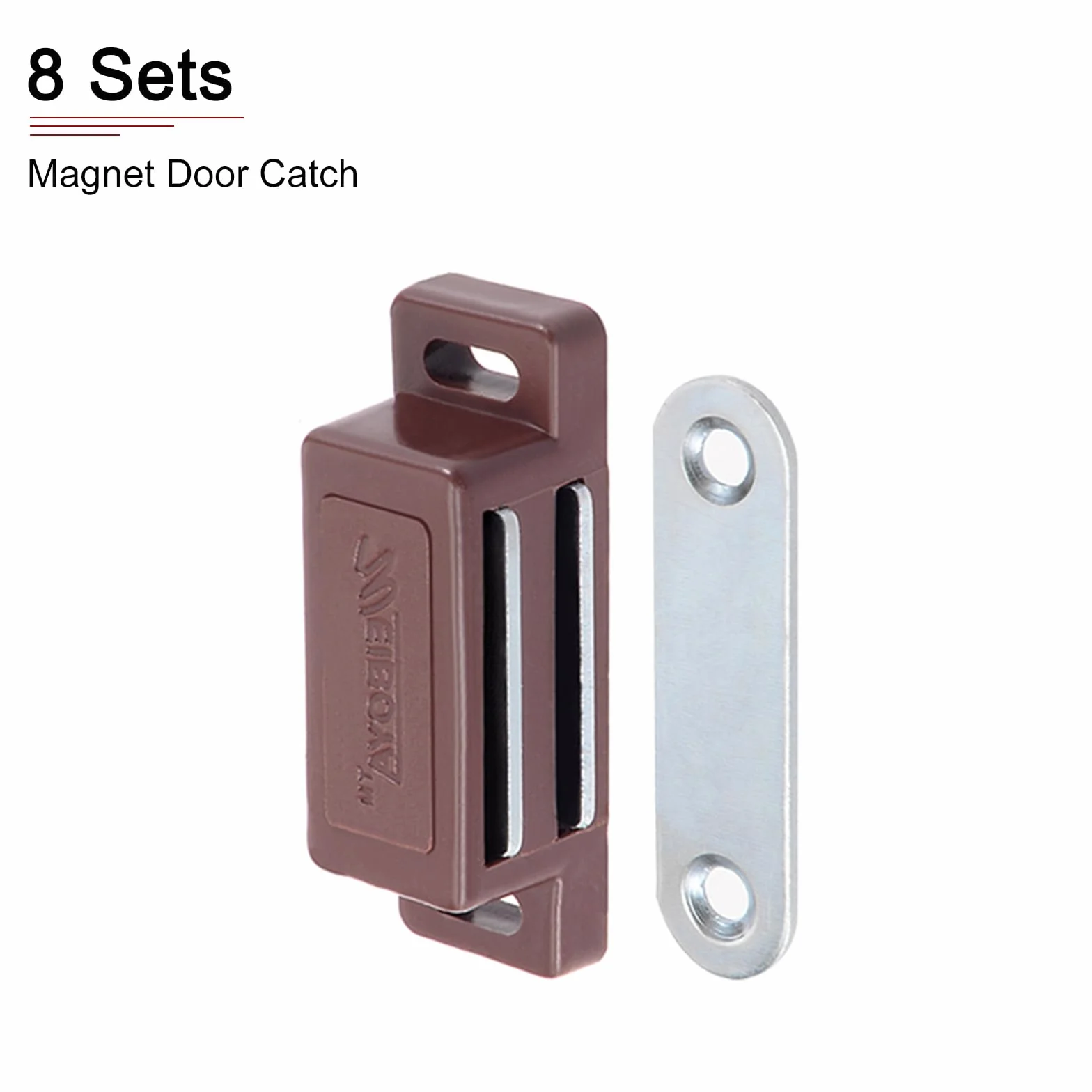 Magnesy zatrzaskowe do szafek 46 x 15 mm 8 sztuk tworzywo ABS brązowy