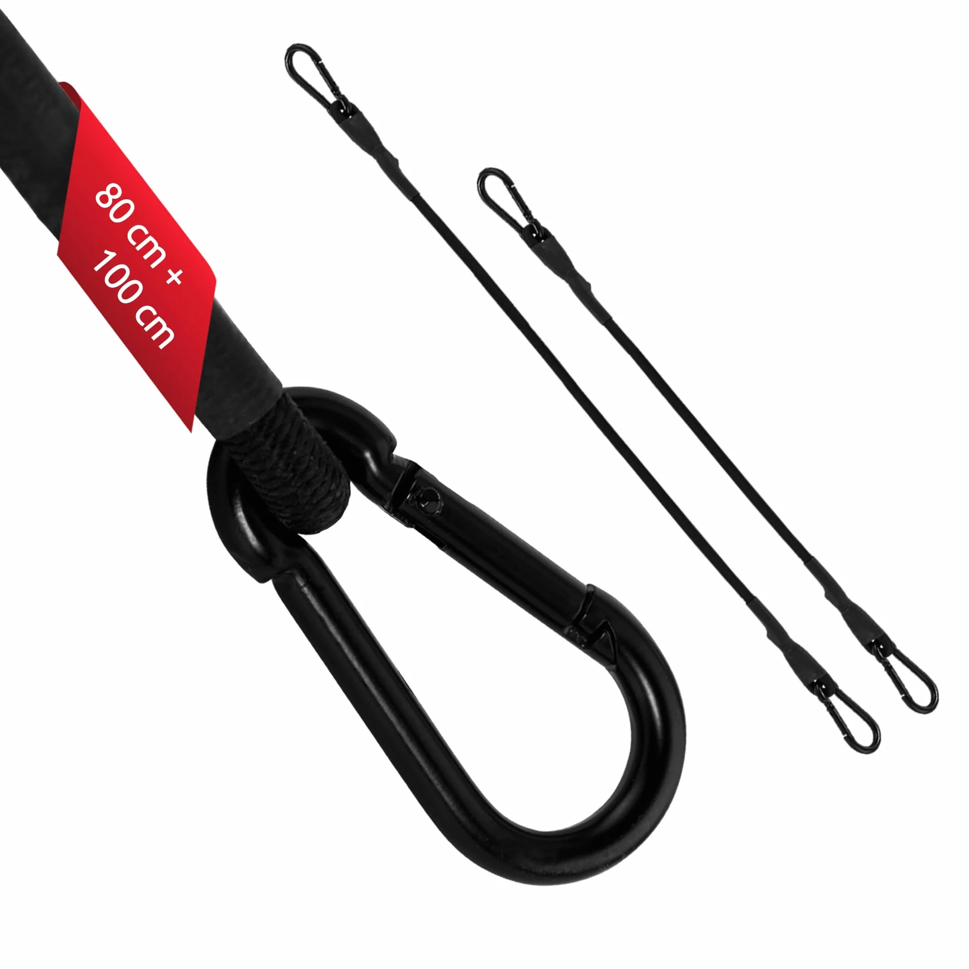 ECENCE 2x Guma napinająca z karabińczykiem 1x 100cm + 1x 80cm w kolorze czarny Gumowe pasy napinające, napinacze bagażowe, ekspandery, linki napinające do rowerów, samochodów, bagażu