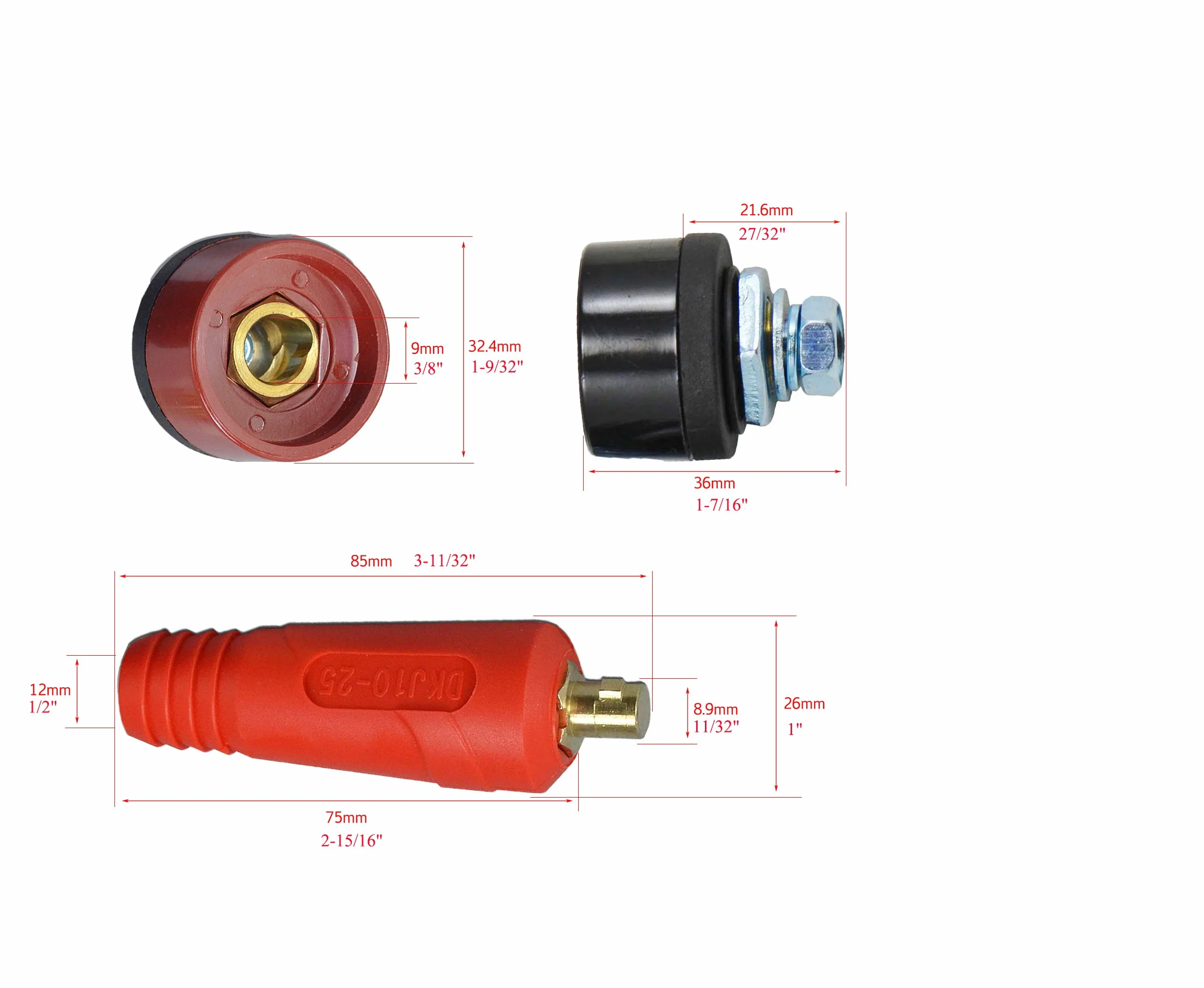 RIVERWELD TIG Spawanie panelu kablowego złącze-Plug DKJ10-25 200AMP DINSE Szybkie połączenie czerwony i czarny kolor 2PCS