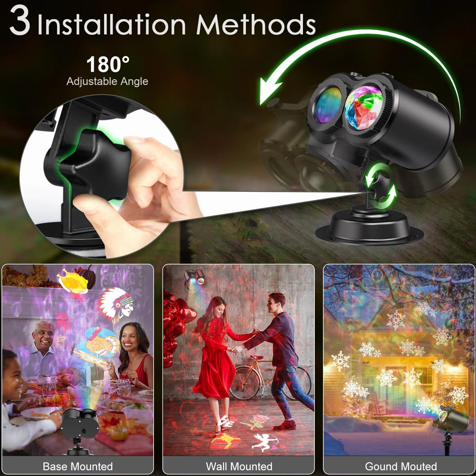 YAZEKY Christmas Projector Lights 16 wzorów LED 10 kolorów Efekt fali wodnej Pilot 2 w 1 IP65 Projektor płatków śniegu Dekoracja lampy na Boże Narodzenie, urodziny, wesele, na zewnątrz, wewnątrz