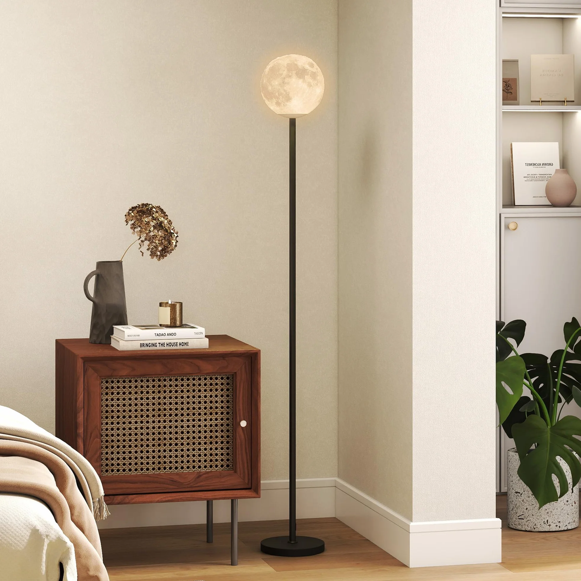 HOMCOM 3D Moon Floor Lamp, 140 cm Modern Standing Lamp with 3 Colours and Foot Switch for Living Room, Bedroom, LED Bulb Included, Black