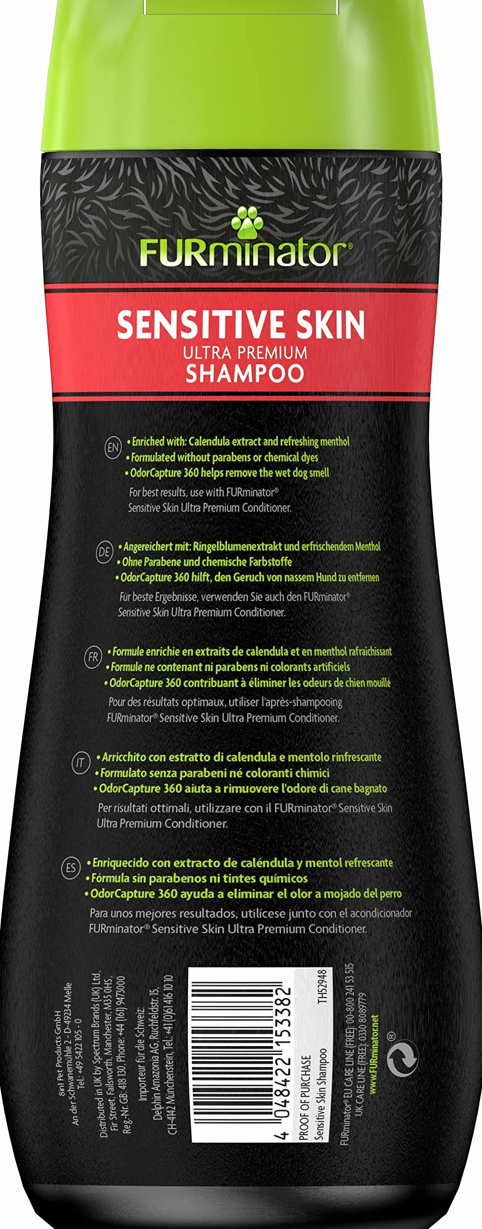 FURminator Sensitive Skin szampon dla psów – szampon premium dla psów o wrażliwej skórze, redukuje swędzenie spowodowane suchą skórą, 473 ml
